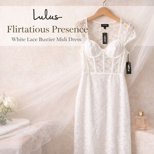 Lulus Flirtatious Presence White Lace Bustier Midi Dress XL NWT